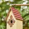Set of 2 9''H Washed White Solid Wood Red Roof Cottage Decorative Outdoor Garden Birdhouse